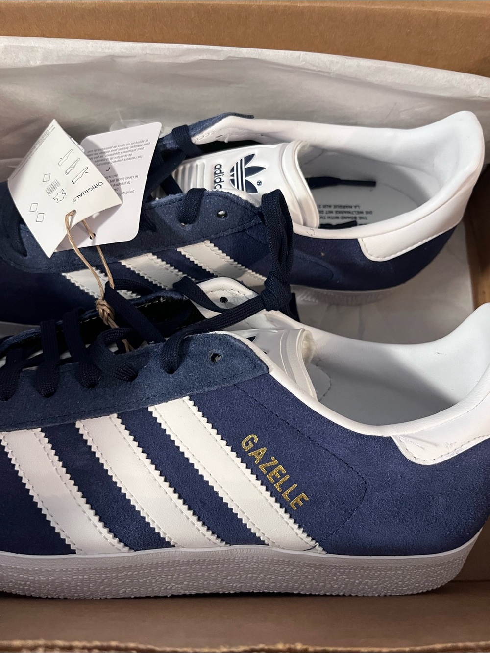 adidas Gazelle Sneakers in Navy and White with Gold Accent